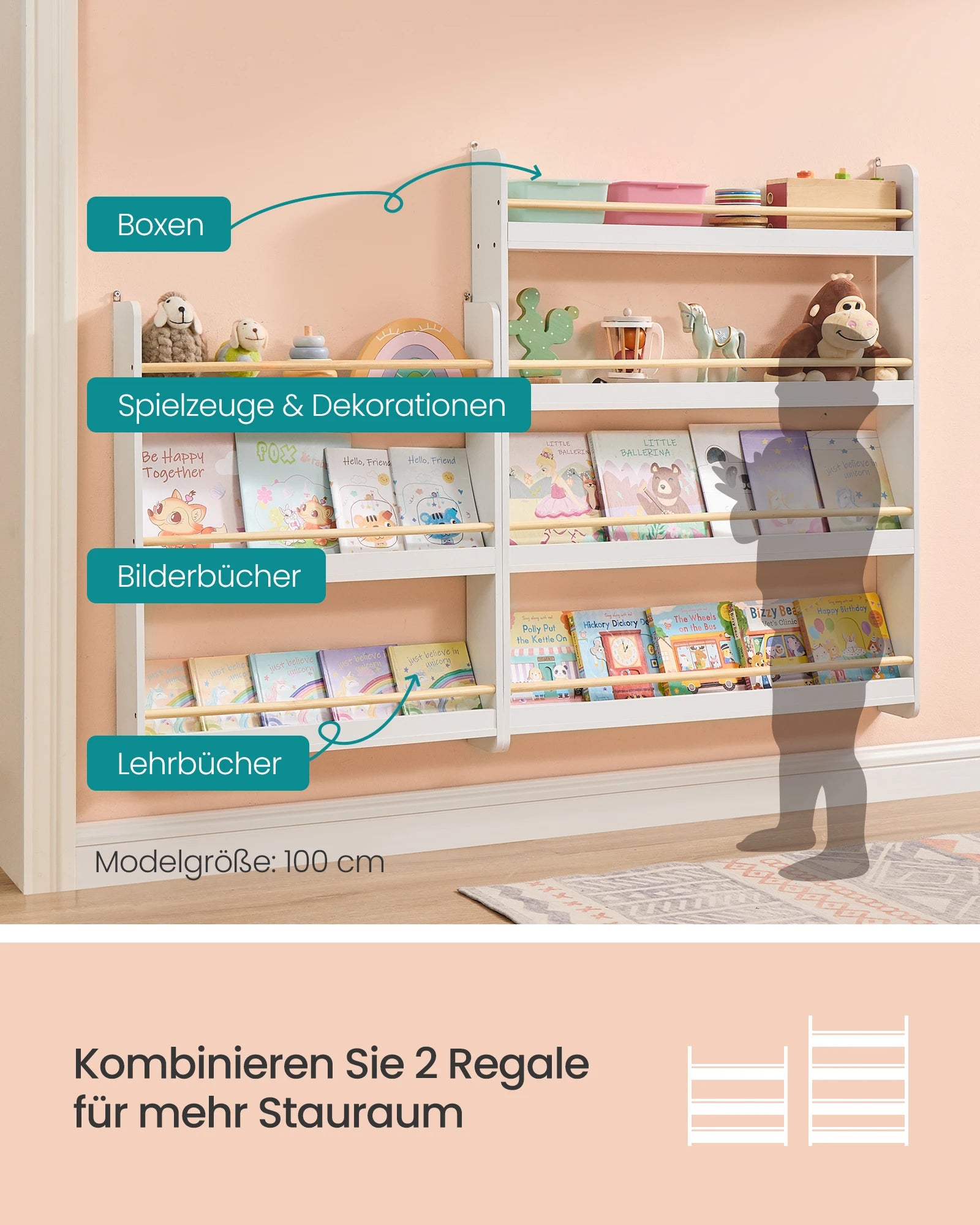 SONGMICS Children's Bookshelf 4 Level toys Shelf CHILDREN'S room Playroom