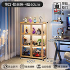 Display Cabinet Acrylic Curio Cabinet with Lock Glass Display Cabinet Natural Bamboo  Glass Cabinet Easy to Install，With Lights