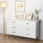 White Dresser for Bedroom with 6 Drawers, Dresser, Wood Dressers Chest of Drawers with Gold Handles, Modern LED Bedroom Dresser