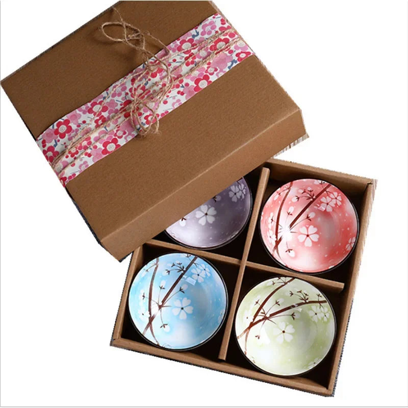 Japanese Colour Kitchen Utensils Porcelain Ceramic Bowl With Box Tableware Set