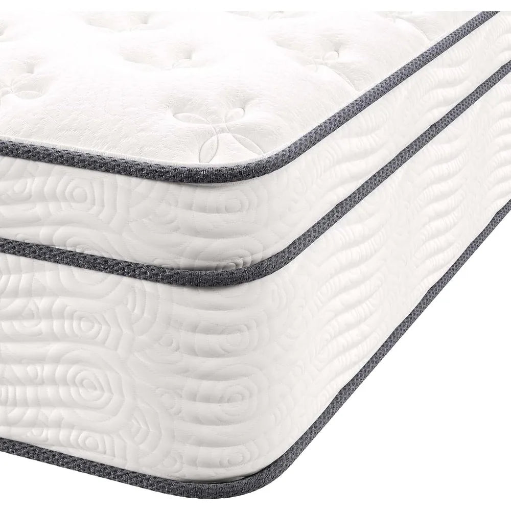 14” Innerspring and Memory Foam Queen Mattress With Individually Encased Coils, White