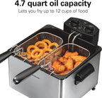 Electric Deep Fryer with 2 Baskets and Lid, 4.5 Liters / 19 Cups Oil Capacity, Temperature Control, View Window,
