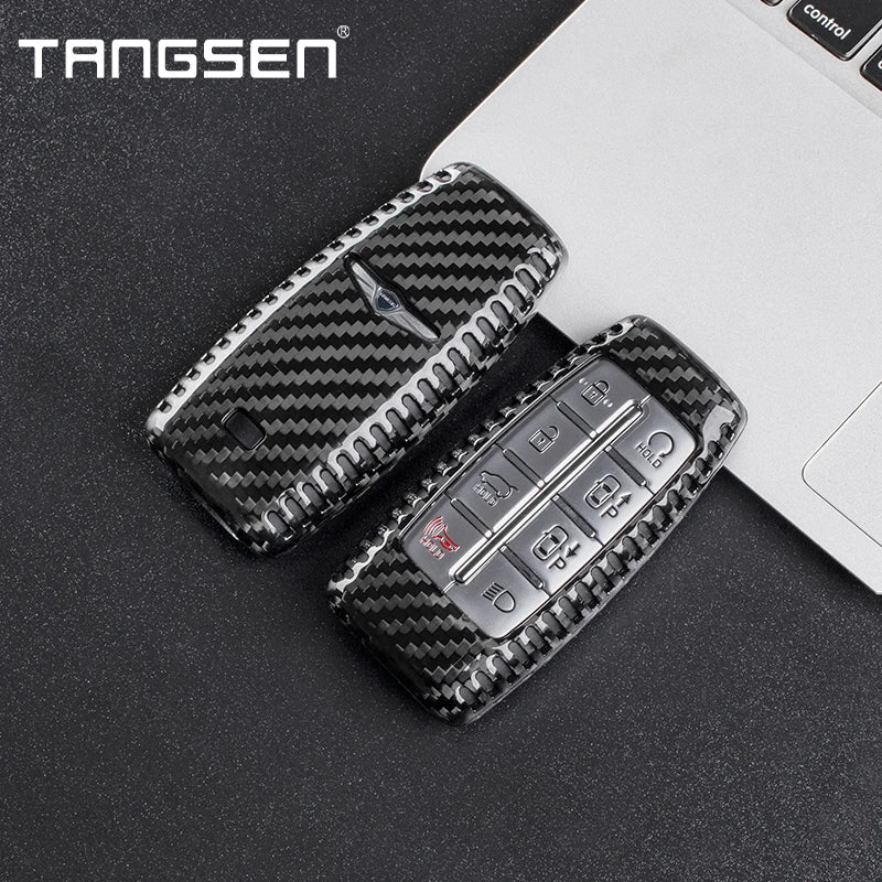 Carbon Fiber Car Key Case Cover Compatible For Genesis G70 G80 G90 GV70 GV80 GV90 Smart Remote Shell Auto