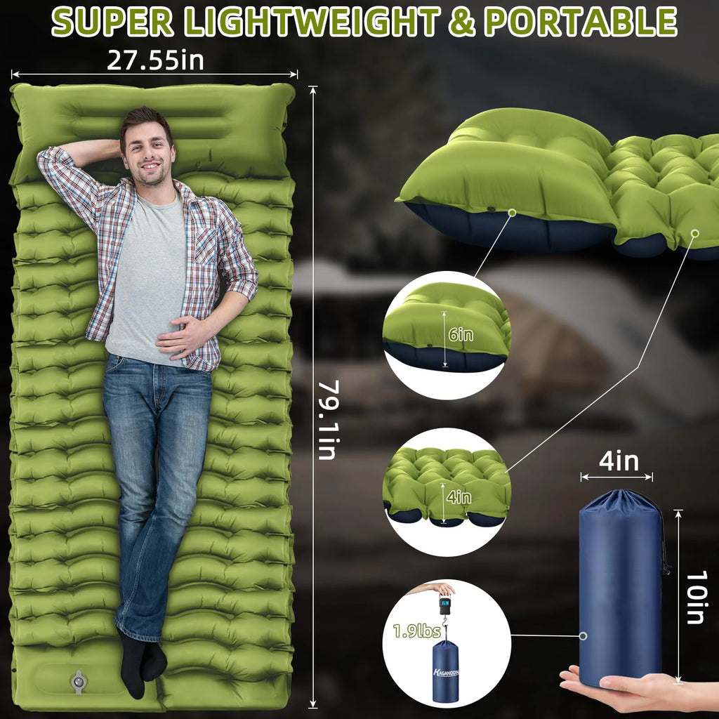 WESTTUNE Inflatable Air Mattress Camping Sleeping Pad Ultralight Camping Mat with Pillow Built-in Foot Pump for Backpacking Hiki