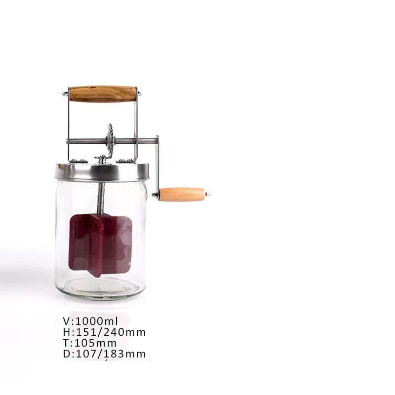 Butter Churner Manual Butter Maker Food Mixer Glass+silicone Stirring Tool Homemade Silicone Wheel Kitchen Gadgets 1L/1.5L