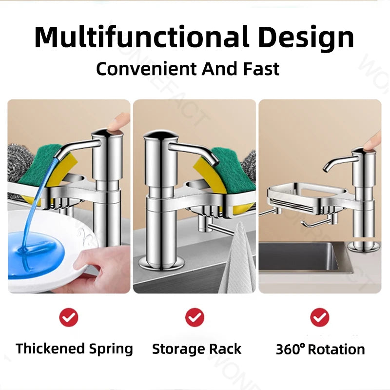 Kitchen Sink Soap Dispenser Sink Soap Dispenser With Tray Hook Extension Tube Detergent Countertop Dishwashing Liquid Soap Dispe