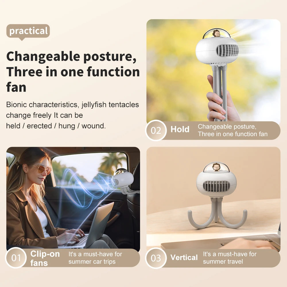 Mini Stroller Fan, Automatic Oscillating Fan, 1200mAh Battery Powered