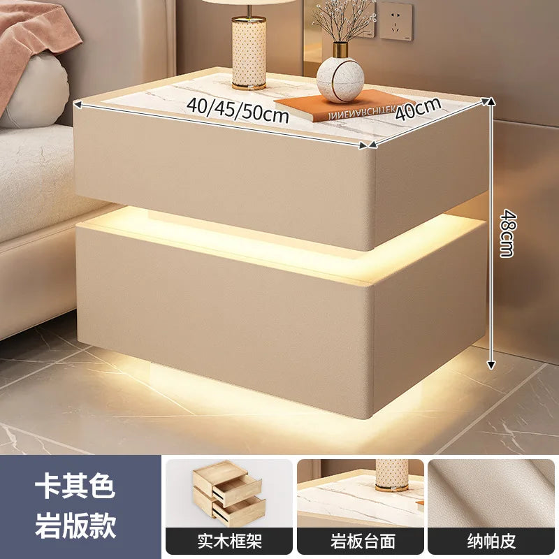Modern Style Solid Wood Bedside Table with Wireless Charging Smart 2 Drawers Bedroom Nightstands with Lock 40/45/50cm