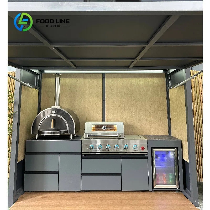 Customized Modern Outdoor Kitchen Cabinet With Acrylic Faucet Sink and Storage For Patio Deck BBQ Station