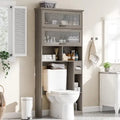 Vabches Over the Toilet Storage Cabinet Bathroom Organizer with Glass Door&Shelves Wooden Toilet Rack Bathroom Storage Cabinet