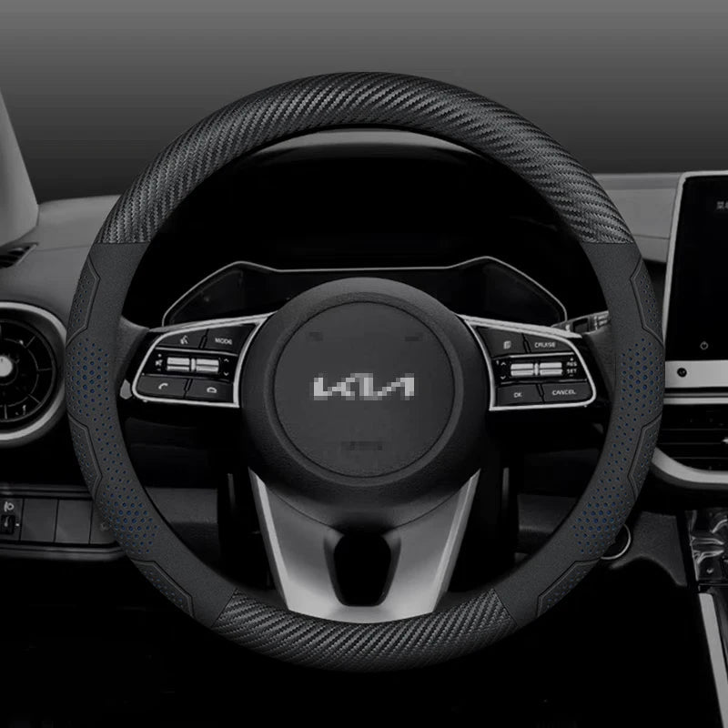 For Kia K5 Sportage Picanto Xceed Rio Cerato Soul Carens Seltos Carbon fiber Suede Car Steering Wheel Cover Auto Accessories