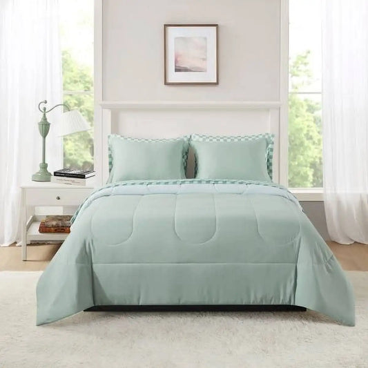 7 Piece Reversible Bed in a Bag Comforter Set with Sheets, Sage, Full