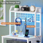 41'' Tall Nightstand with Charging Station, Bedside Table with LED Lights, End Table with 2 Drawers and Storage Shelves