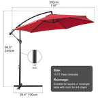 10ft Offset Patio Umbrella with Tilt Crank - UV 50+ Sun Shade for Garden, for market & Pool - Sturdy 6-Rib Design, Red