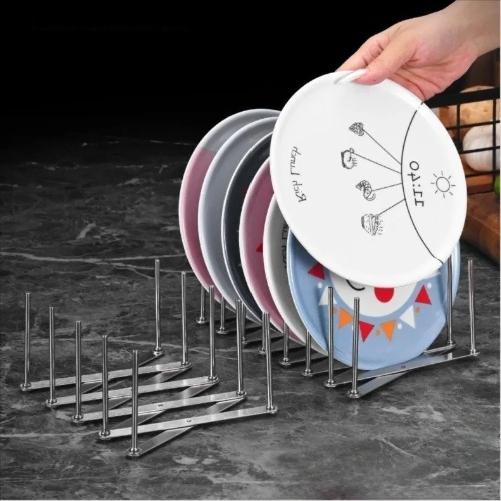 Kitchen Tools Stainless Steel Dish Rack Organizer with Drainage Retractable Dish Stand Foldable Reusable Utensil Holder Kitchen