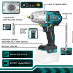 2000N.M High Torque Brushless Electric Impact Wrench Cordless 1/2" Wrench Drill Car Repair Power Tool For Makita 18V Battery