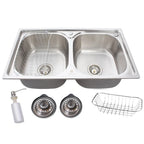 KIT CUBA DOUBLE GOURMET STAINLESS STEEL WITH ACCESSORIES 78X43CM + GOURMET TAP ELEGANT AND FUNCTIONAL MONOCOMMAND