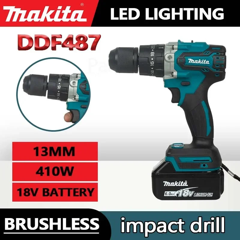 MAKITA 18V lithium electric rechargeable hand drill 13mm DDF487RTJX without charge