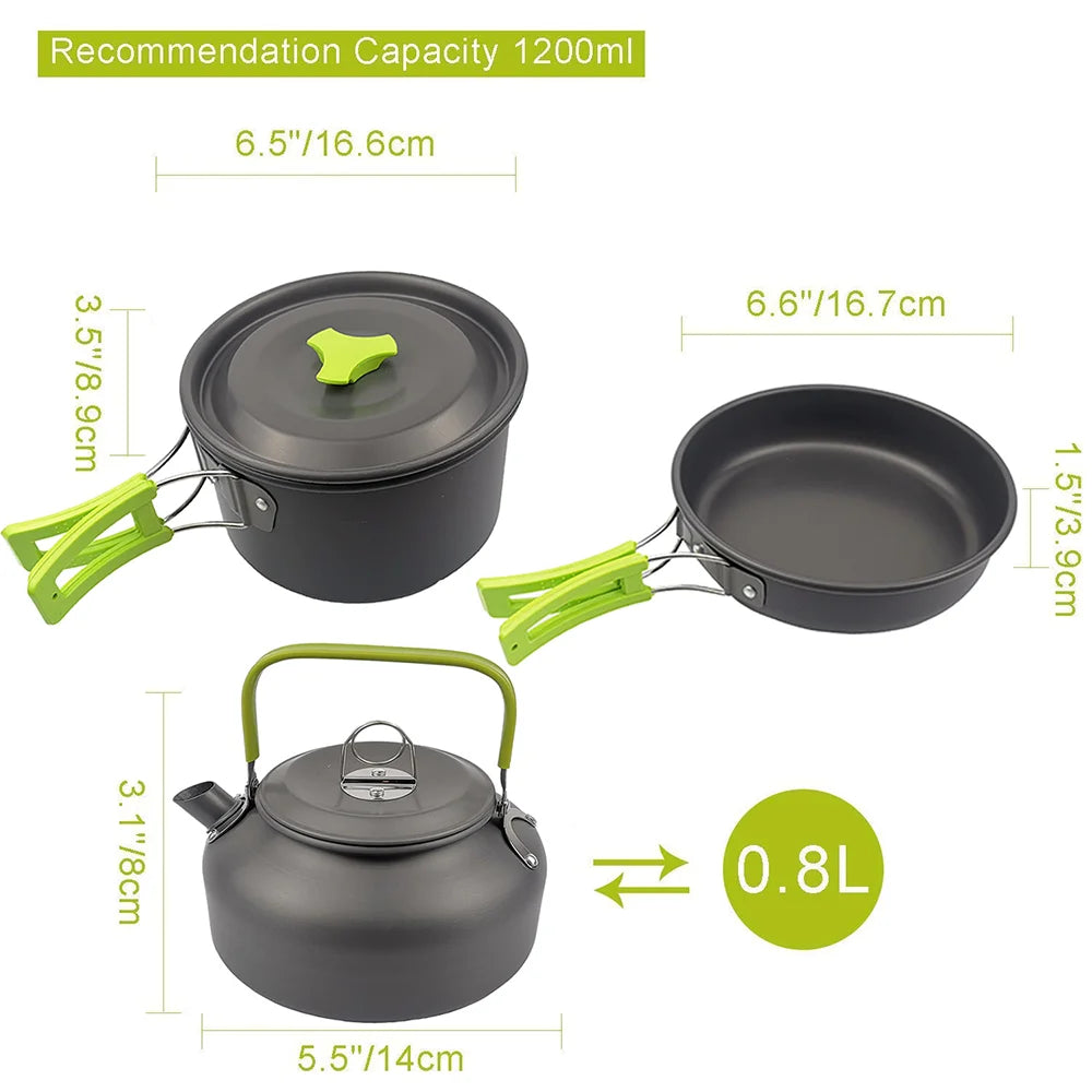 Outdoor camping cooking set hard aluminum alloy outdoor tableware kettle cooker cooking pots and bowls hiking barbecue picnic