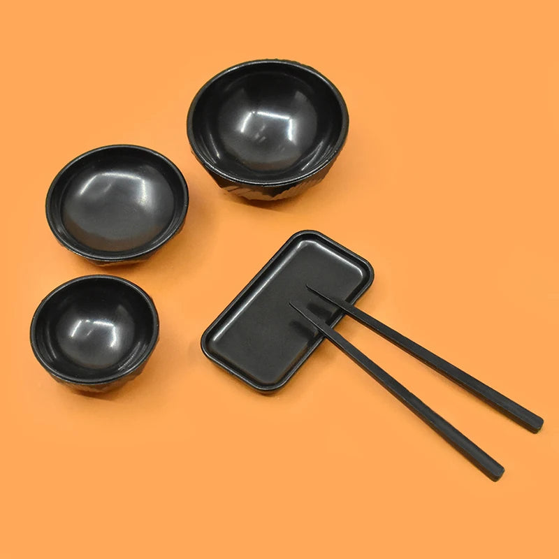 Decorative Toy 1:6 Dinner Plate, Bowl, Chopsticks, Tray for Dollhouse Kitchen: Miniature Model Set