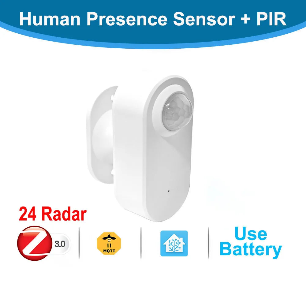 Zigbee 3.0 Human Presence Sensor 24G MmWave Radar +PIR,Luminance detection Use Battery Support Zigbee2mqtt Home Assistant