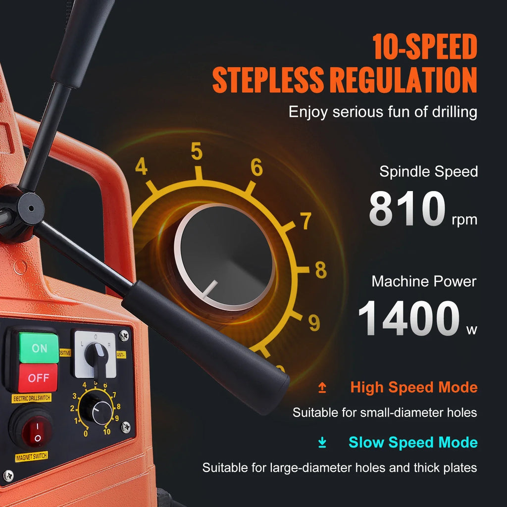 VEVOR 1300W 1400W 2" Electric Drilling Machine Magnetic Drill Press Boring Diameter Power Drill 810 PRM 1-second Release Drill