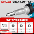 20000N Brushless Electric Rivet Gun 720W 2.4-5.0mm Cordless Rivet Nut Gun Drill Insert Auto Riveting Tool For Makita Battery Pin