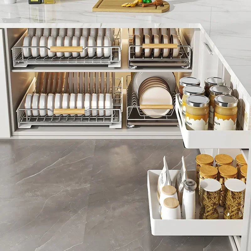 ZEXEF Kitchen Pull-Out Bowl and Dish Rack Cabinet Storage Rack Household Tableware Bowl and Dish Partition Drawer Storage