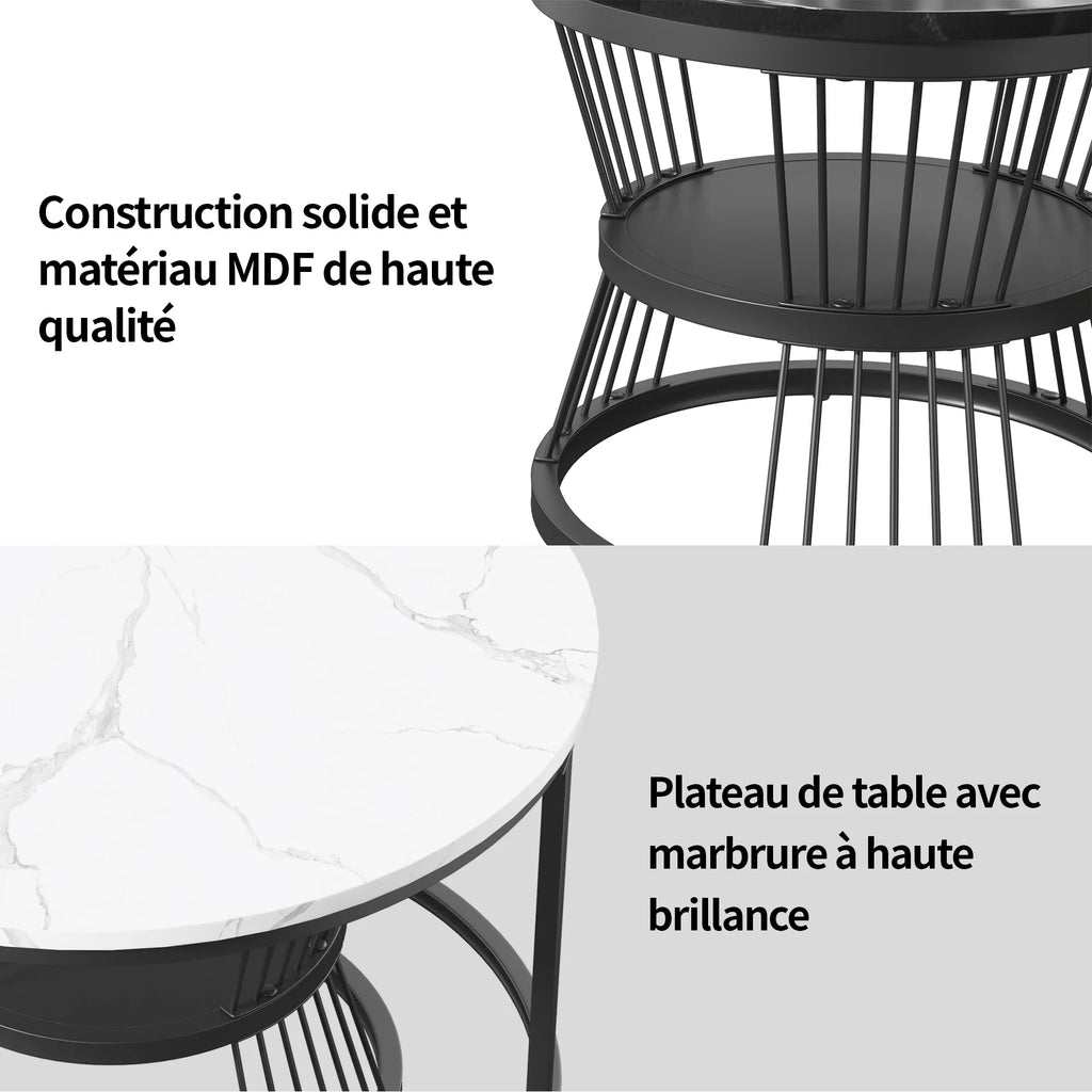 Anajqaqia Set of 2 Round Coffee Tables, Set Tables for Living Room, Stackable Sofa Table, Living Room Table, Black and White