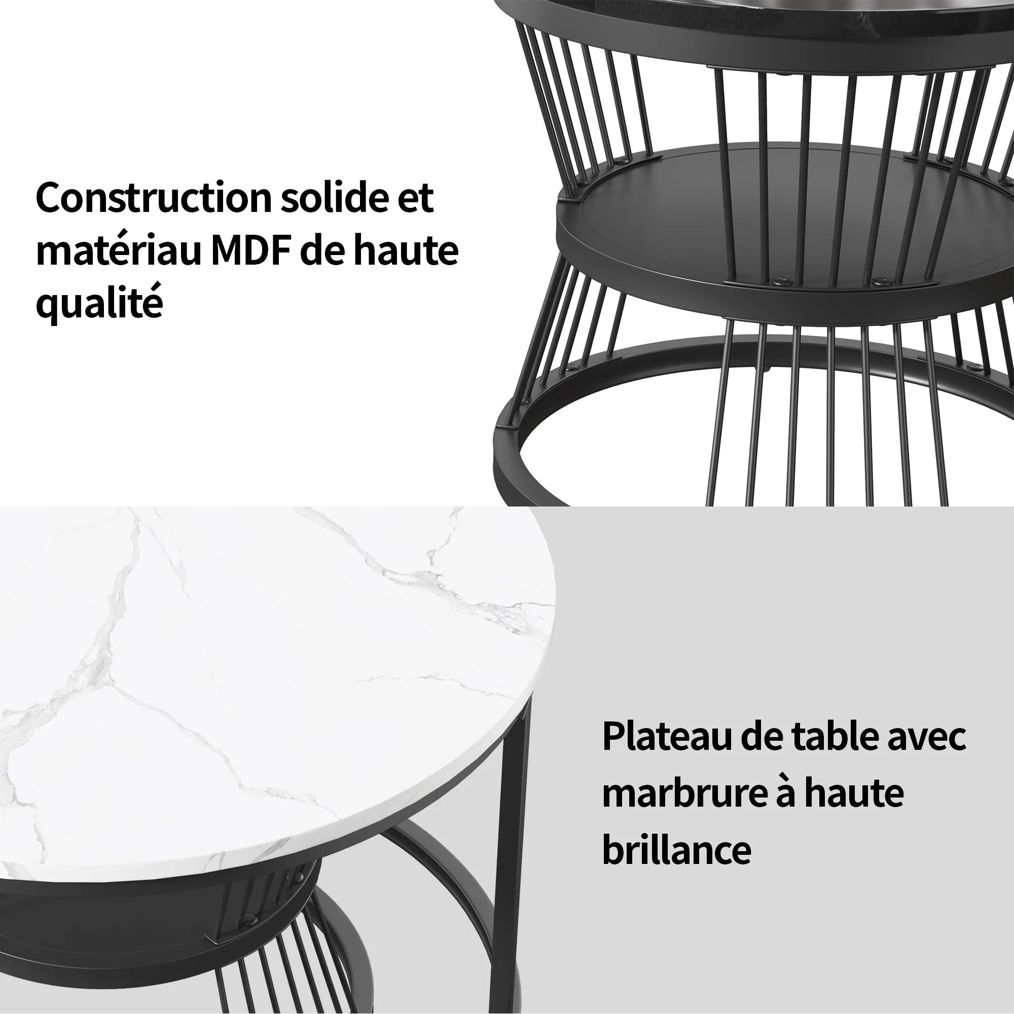 Anajqaqia Set of 2 Round Coffee Tables, Set Tables for Living Room, Stackable Sofa Table, Living Room Table, Black and White