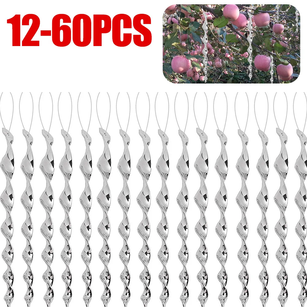 12-60pcs Bird Repellent Reflective Rods 30cm Scare Birds Repeller Wind Spiral Rotating Rod Hanging Ornaments Home Garden Decor