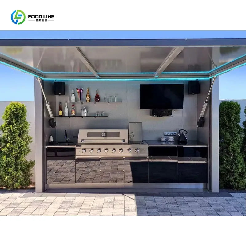 Customized stainless steel outdoor kitchen cabinet modern design complete barbecue grill set durable structure