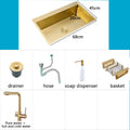 Gold Kitchen Sink Above Counter 304 Stainless Steel Single Bowl Goldn Basket Drainer Soap Dispenser Washing Basin