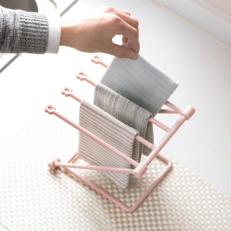 Foldable Kitchen Towel Rack Plastic Storage Rag Rack Vertical Desktop Dish Cloth Drain Shelf Multi-Function Kitchen Supplies