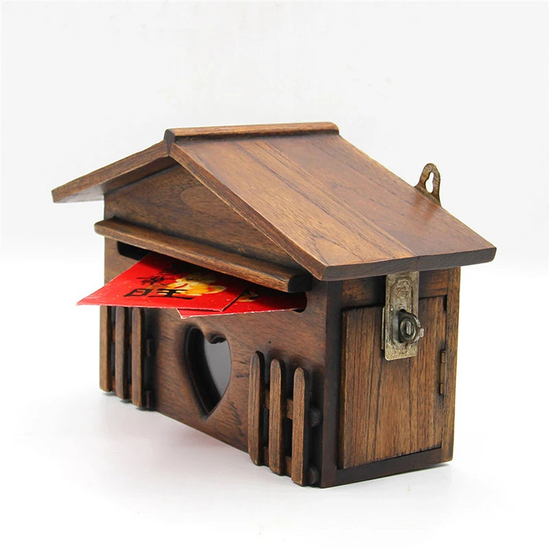 Outdoor Wooden Post Box Letter Mailbox Lockable Wall Mounted Mailbox Secure Letterbox Suggestion Box Garden Decoration