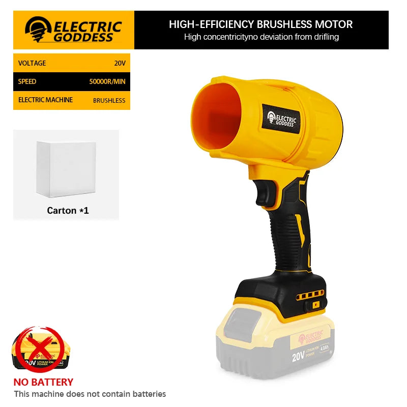 Electric Goddess Brushless Cordless Electric Air Blower Turbo Jet Fan Handheld Dust Blowing Tool For Dewalt 20V Battery Pin