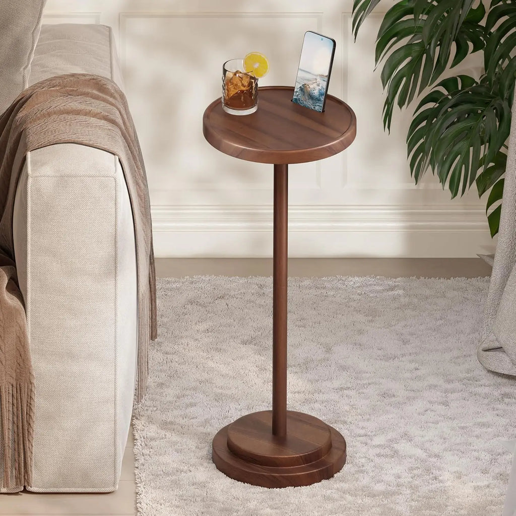 Drink Table,Compact Side Table with Phone Slot and Weighted Base, Durable Pedestal Table Accent for Living Room,Office