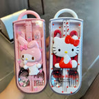 Kitty Melody Kids Picnic Set Tableware Washable Cutlery Kit Case Portable Pouch Dinner Household Tool Travel Camping Spoon, Fork