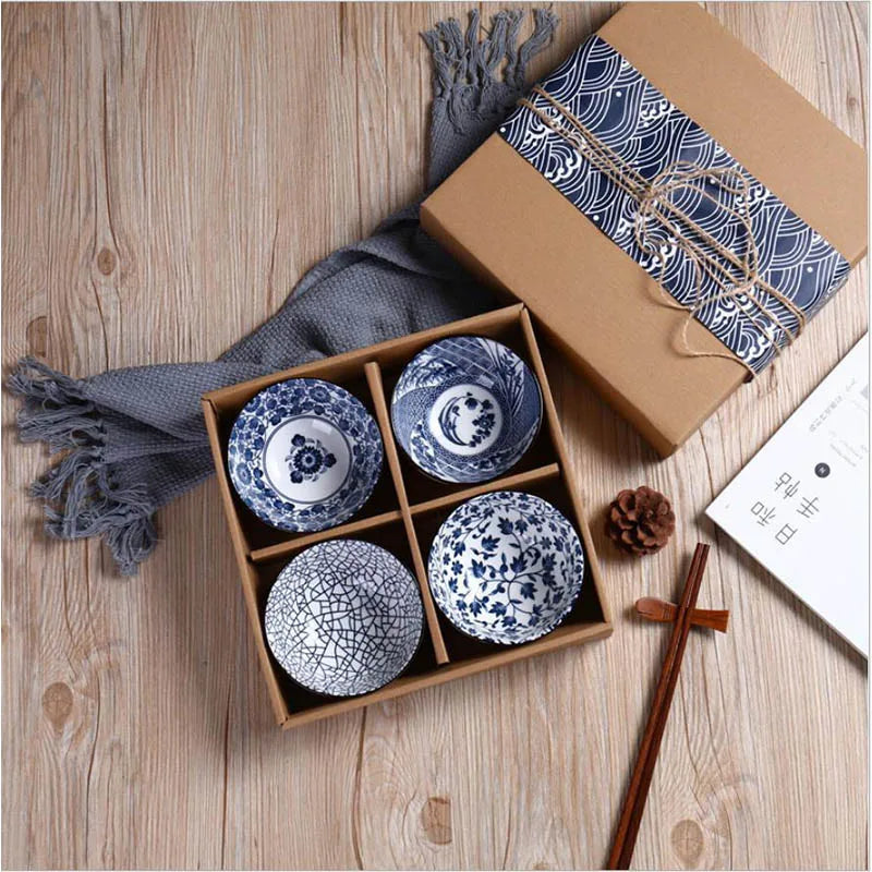 Japanese Colour Kitchen Utensils Porcelain Ceramic Bowl With Box Tableware Set