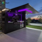 Customized outdoor kitchen cabinet and pergola all-weather kitchen island with built-in grill sink and backyard storage