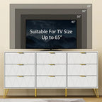 White 9 Drawer Dresser for Bedroom with Deep Drawers, Wood Dressers & Chest of Drawers with Gold Handles, Modern Long Dressers