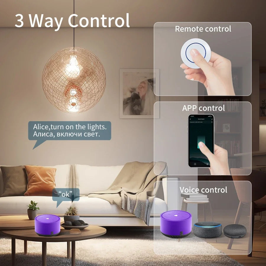 Tuya WiFi Smart Switch 16A 20A 100-240V Relay Controller RF433Mhz Wireless Remote Control Mini Round Panel Switch For LED Lamp