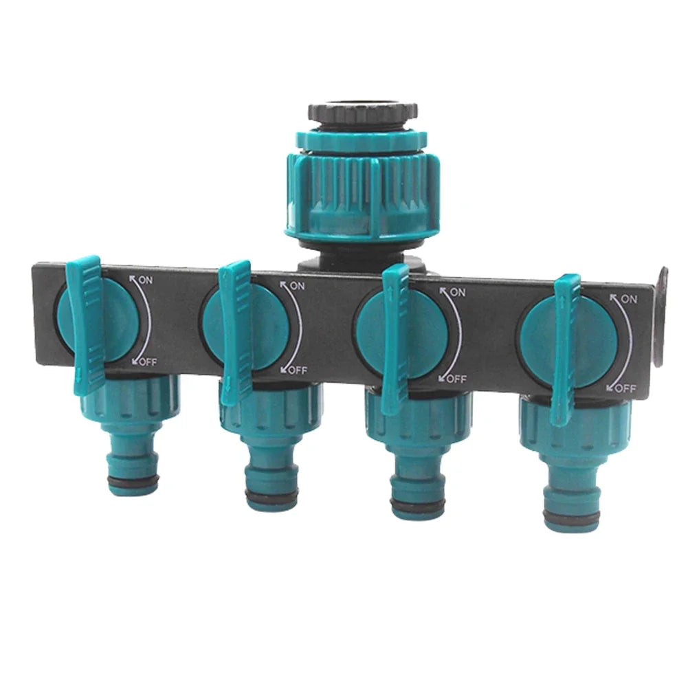 4 Way Hose Connector Splitter Garden Irrigation Water Splitter 3/4" and 1/2" Watering Connector Fittings Valve Water Distributor