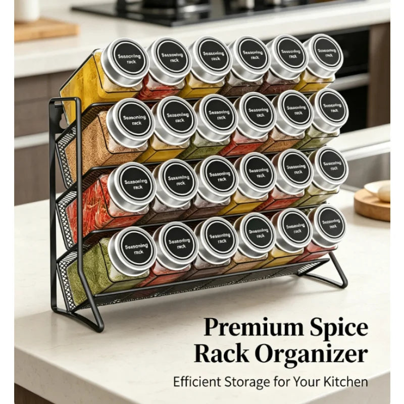 Carbon Steel 4 Tier Kitchen Storage Shelf Non-Slip Cupboard Spice Organizer Multifunctional Pantry Rack for Home