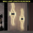 Modern LED Strip Wall Sconce - Double Curve, Remote, Black Gold, Bedside Bedroom | AlluCanFind