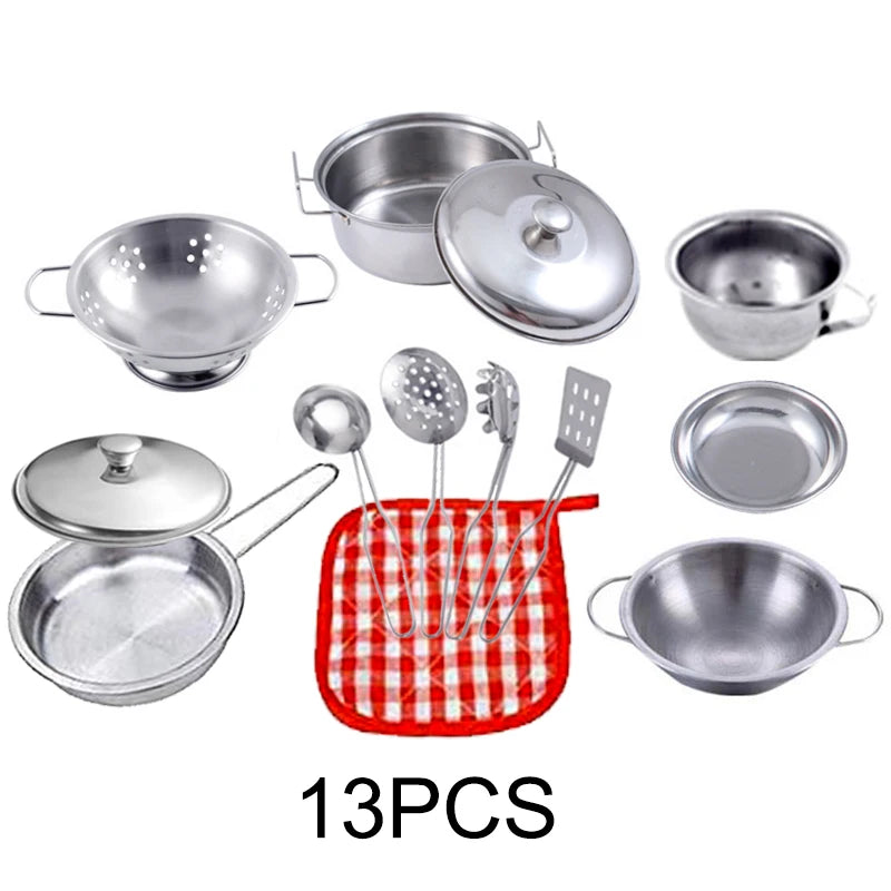 Kitchen Pretend Play Toys with Stainless Steel Cookware Pots and Pans Set, Cooking Kitchen Toys Education Pretend Play