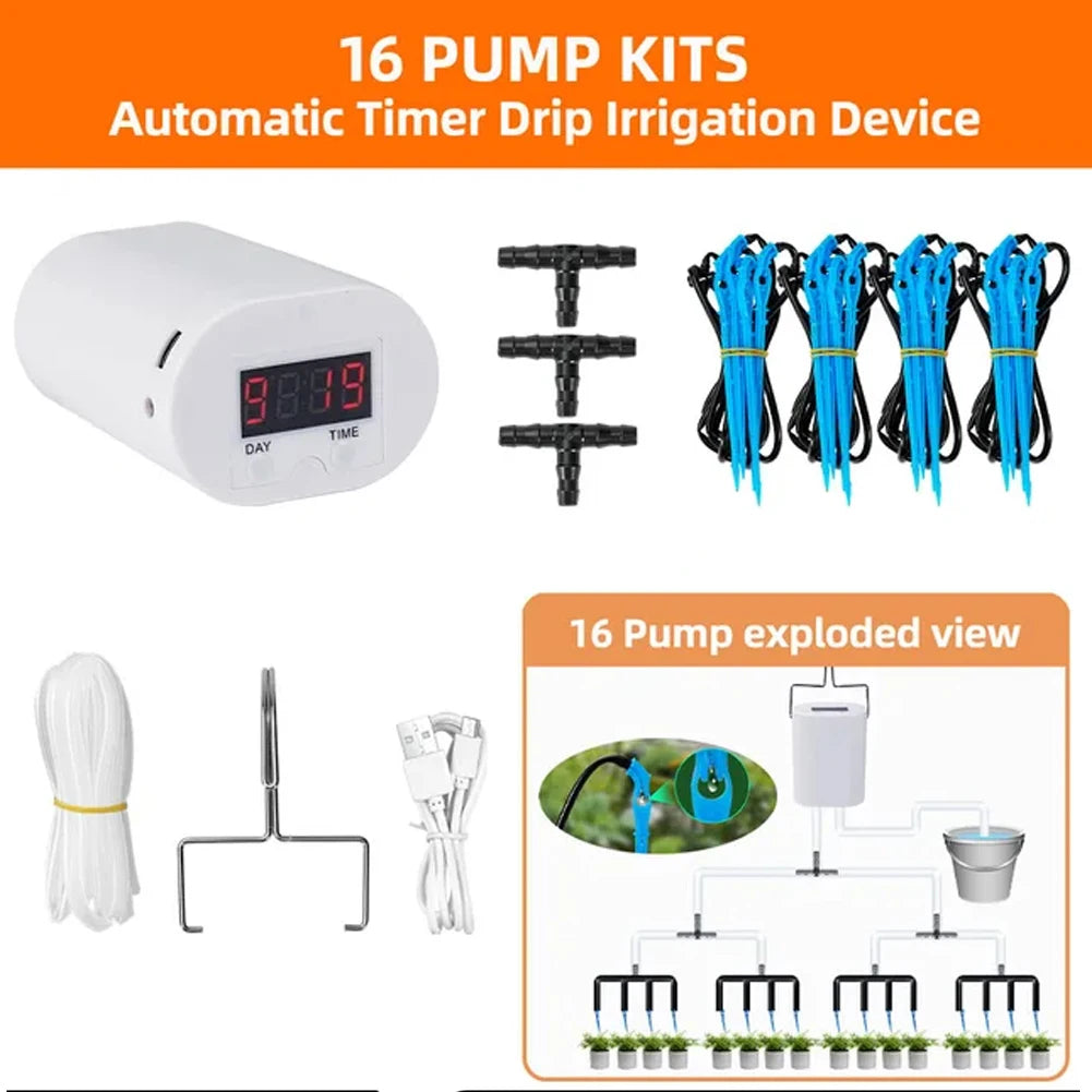 Automatic Plant Flower Watering Pump 2/8/16 Heads Pump Timer System Kit Indoor Plant Watering Device Garden Self-Watering Tool