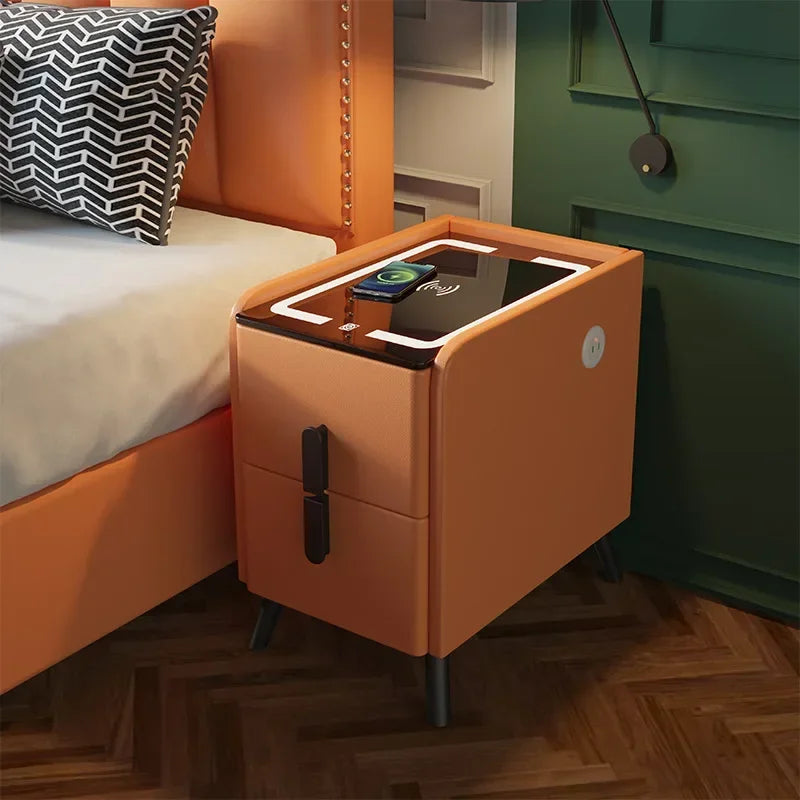Smart Bedside Table Narrow Smart Nightstands Modern Minimalism LED Ultra Narrow Smart Bedside Table with Wireless USB Charging