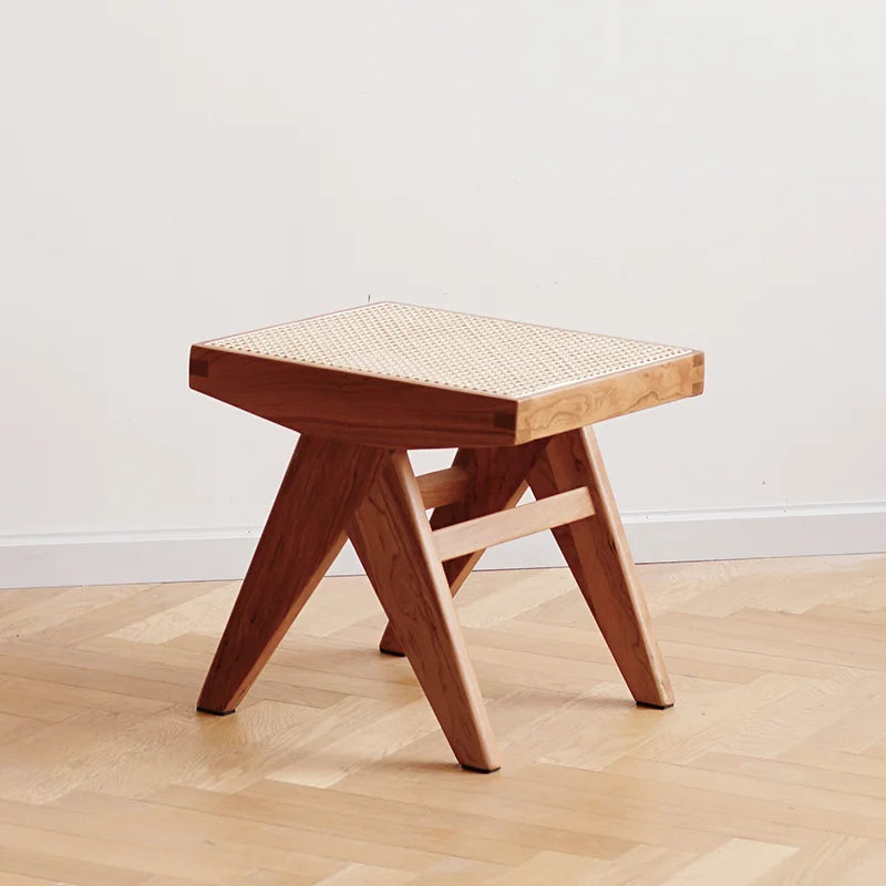 Handmade Rattan Bench with Wabi - Sabi Flair: Solid Wood, Multifunctional for Home & Shoe Storage