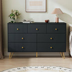 Black Dresser for Bedroom, Modern 7 Drawer Dresser with Gold Handles and Metal Legs, Black and Gold Dressers & Chest of Drawers